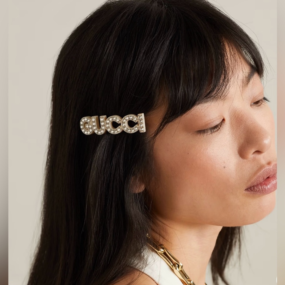 Authentic Gucci Logo Crystal-Embellished Hair Clip